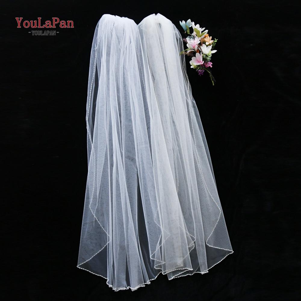 Youla Pan V34 Elegante Bruiloft Sluier Met Crystal Edge Veil Voor Bruid 1 Layer Wit Vingertop Lengte Sluier Met Kam bruidssluier