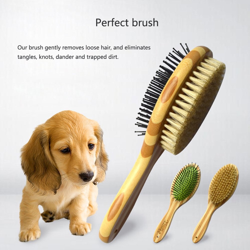 Professionele Hond Bont Haar Kam Huisdieren Dubbelzijdig Pin & Haren Bamboe Borstels Honden Katten Puppy Haar Schoon Grooming kam Borstel