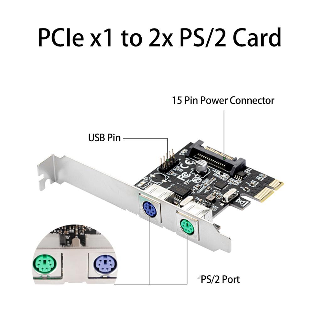 PCI Express 2 Ports PS2 PS/2 for PC Keyboard Mouse Adapter Expansion Card with 4 Pin Power Connector