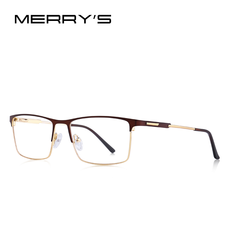 MERRYS-gafas de sol cuadradas para hombre, anteojos Montura de gafas de aleación de titanio para miopía, graduadas, ultralivianas, S2047: C05 Brown
