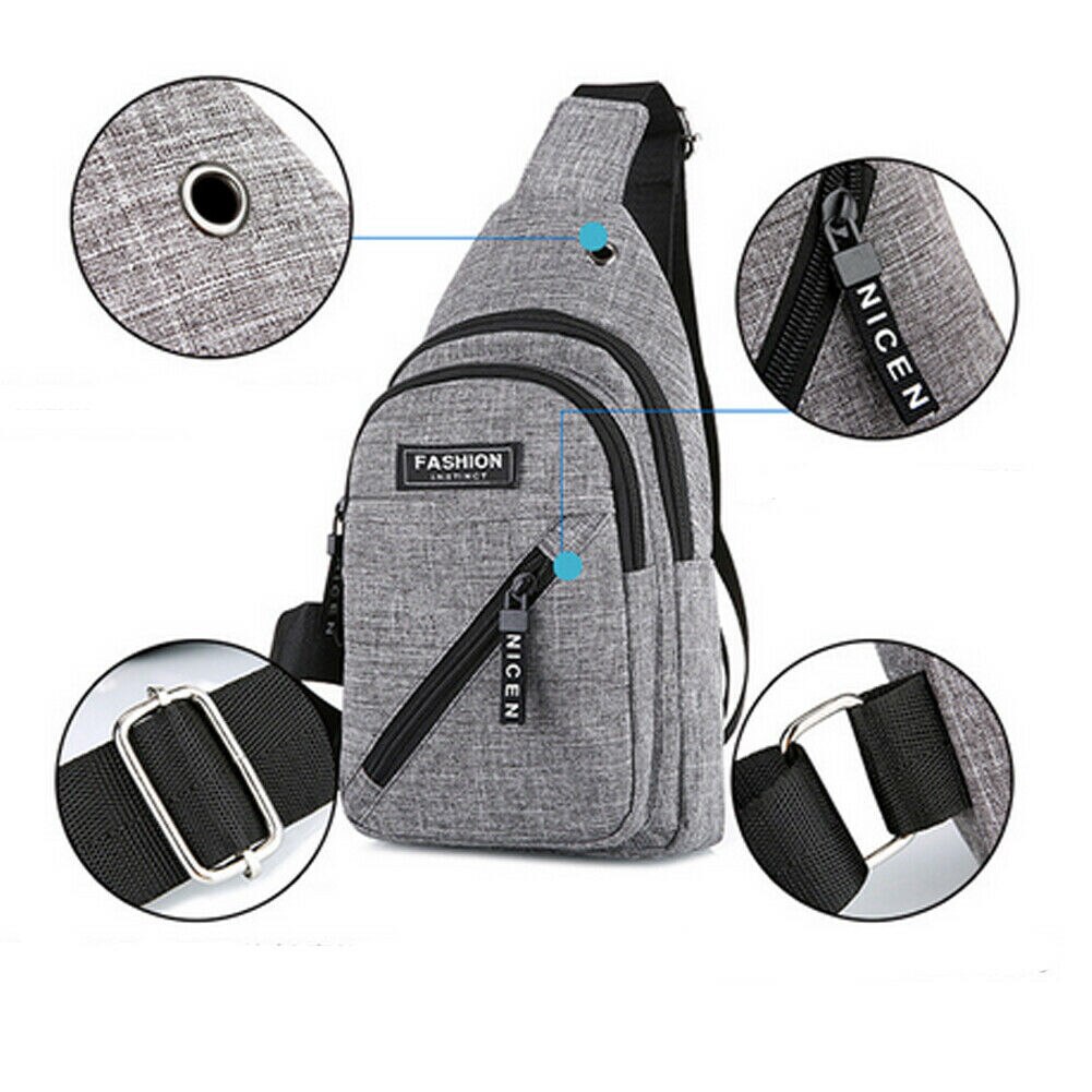 Hommes en cuir PU taille Pack fronde poitrine sac à bandoulière Sport sac à bandoulière Portable USB sac de charge