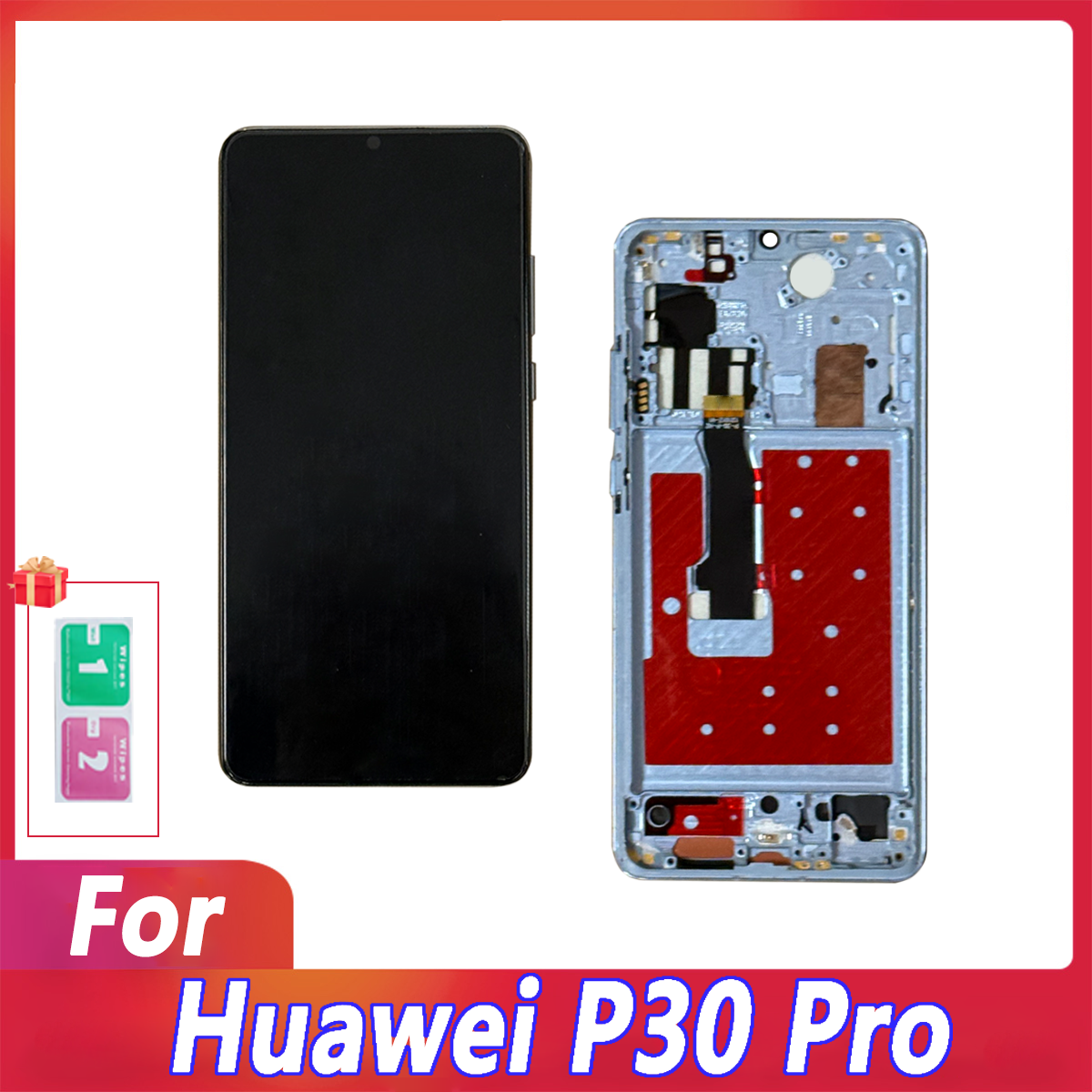 Testad 100%  för huawei  p30 pro lcd-skärm, pekskärm, digitaliserare med ram, ersättning för  l09 l29 l04 lcd