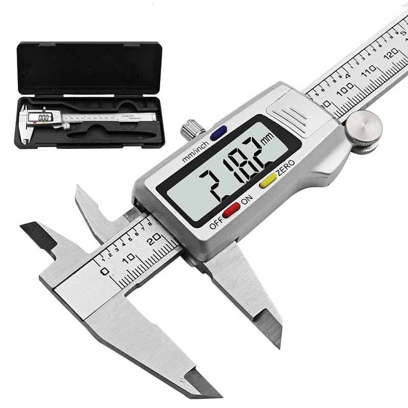 Calibradores digitales de 6 pulgadas y 150mm, calibrador Vernier digital electrónico de acero inoxidable, Micrómetro de fibra de carbono y Metal, herramienta de medición