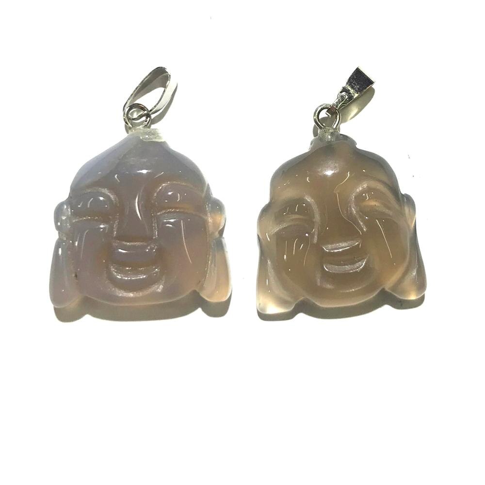 1PC Natural Agates Pendant Buddha Head Shape Rose Quartzs Tiger Eye Stone Pendants for Making DIY Jewelry Necklace Size20x23mm: Grey Agate