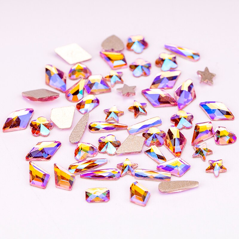 VDD 100 stuks glas nail art steentjes plaksteen strass glitter kristal strass gemengde vorm diamant glanzende doe-het-zelf ambachten decoratie