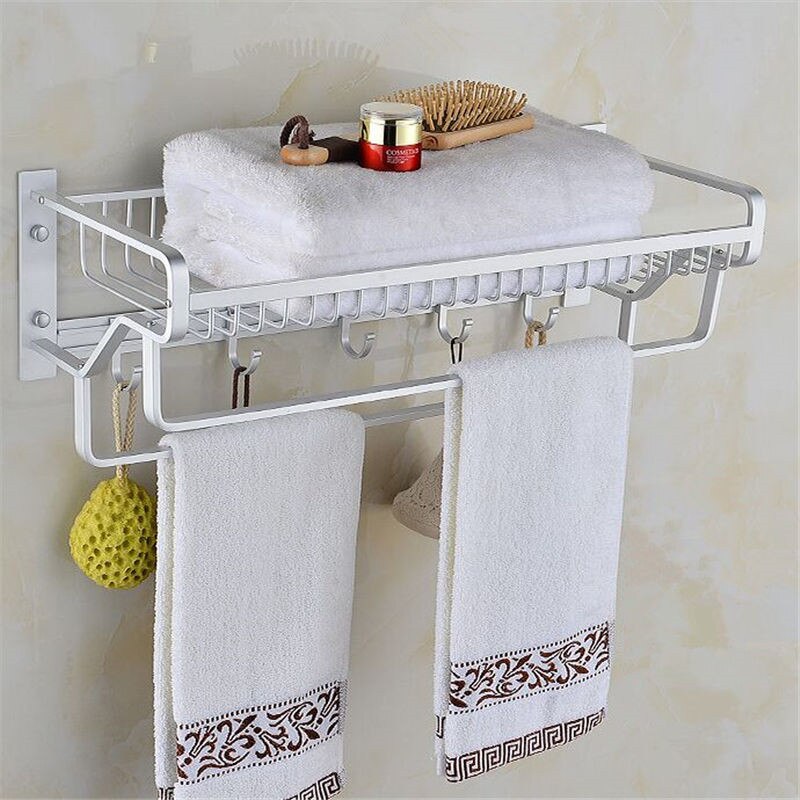 Towel Rack Aluminum Wall Mounted Nail Punched Towel Holder Black Matte Towel Hanger Bathroom Accessories Bath Hardware 57cm