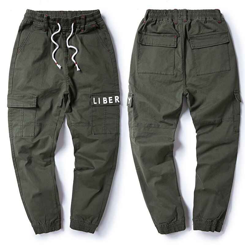 Plus size 6xl 7xl 8xl herr harem cargo byxor bokstavstryck elastisk midja stor ficka balk fot fritidsbyxor manliga byxor: M / Armégrön