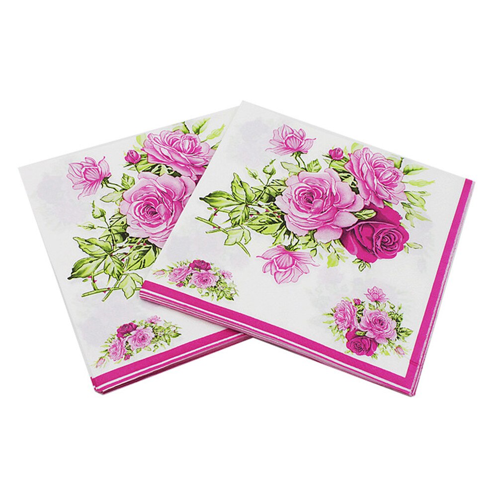 20pcs/pack 33cm*33cm Rose Paper Napkin Flower Festive & Party Tissue Napkins Decoupage