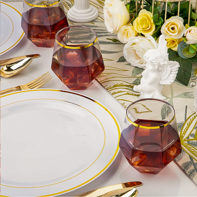 Copas de vino de plástico con diamantes, vasos de plástico desechables sin tallo, cóctel de whisky para , barras de recolección de cumpleaños, 12oz, 12-48 Uds.