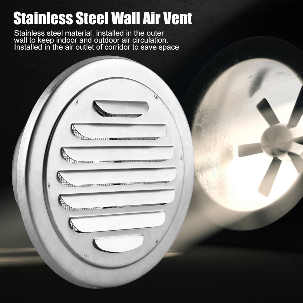 Stainless Steel Wall Air Vent Round Flat Grille Ducting Ventilation Cover Outlet Insect Mesh