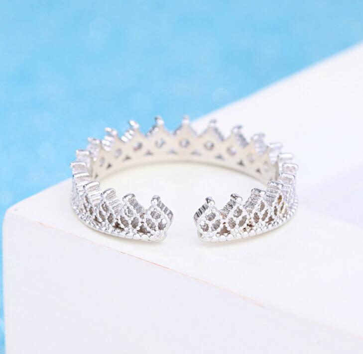ANENJERY – bagues en cuivre de couleur argent, AAA Zircon, couronnes romaines, bagues d&#39;ouverture pour femmes, de saint-valentin, 20mm, S-R54