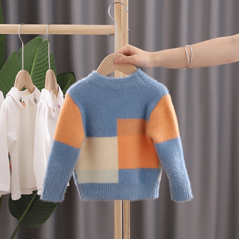 Børn baby drenge sweatere colour block strik pullover casual langærmede børne toppe småbørn piger tøj piger mohair sweater