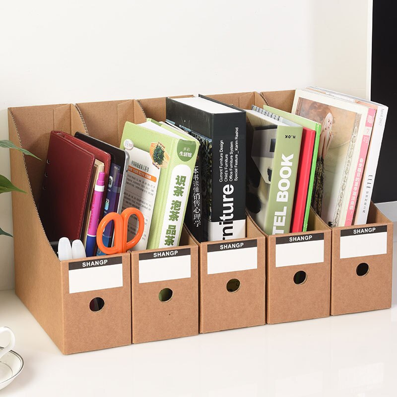 Kraft Paper File Holder Stationery Organizer Box Book Stand DIY Foldable Magazine Rack Simple Paperwork Document Storage Box 1pc