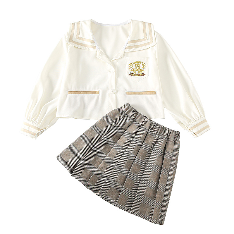 Children's Spring Polyester Blouse Suits Middle School Students Korean College Style Pleated Skirt Girls Two-piece SuitLB271