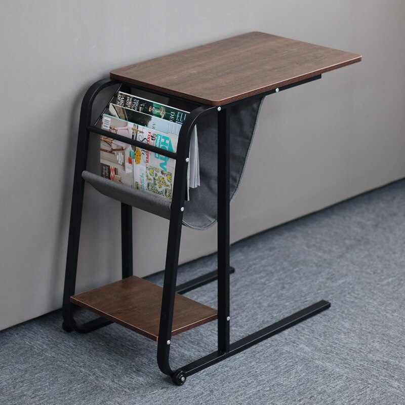 Movable bedside laptop desk household carbon steel skeleton high lifting bed with small side table storage rack: D
