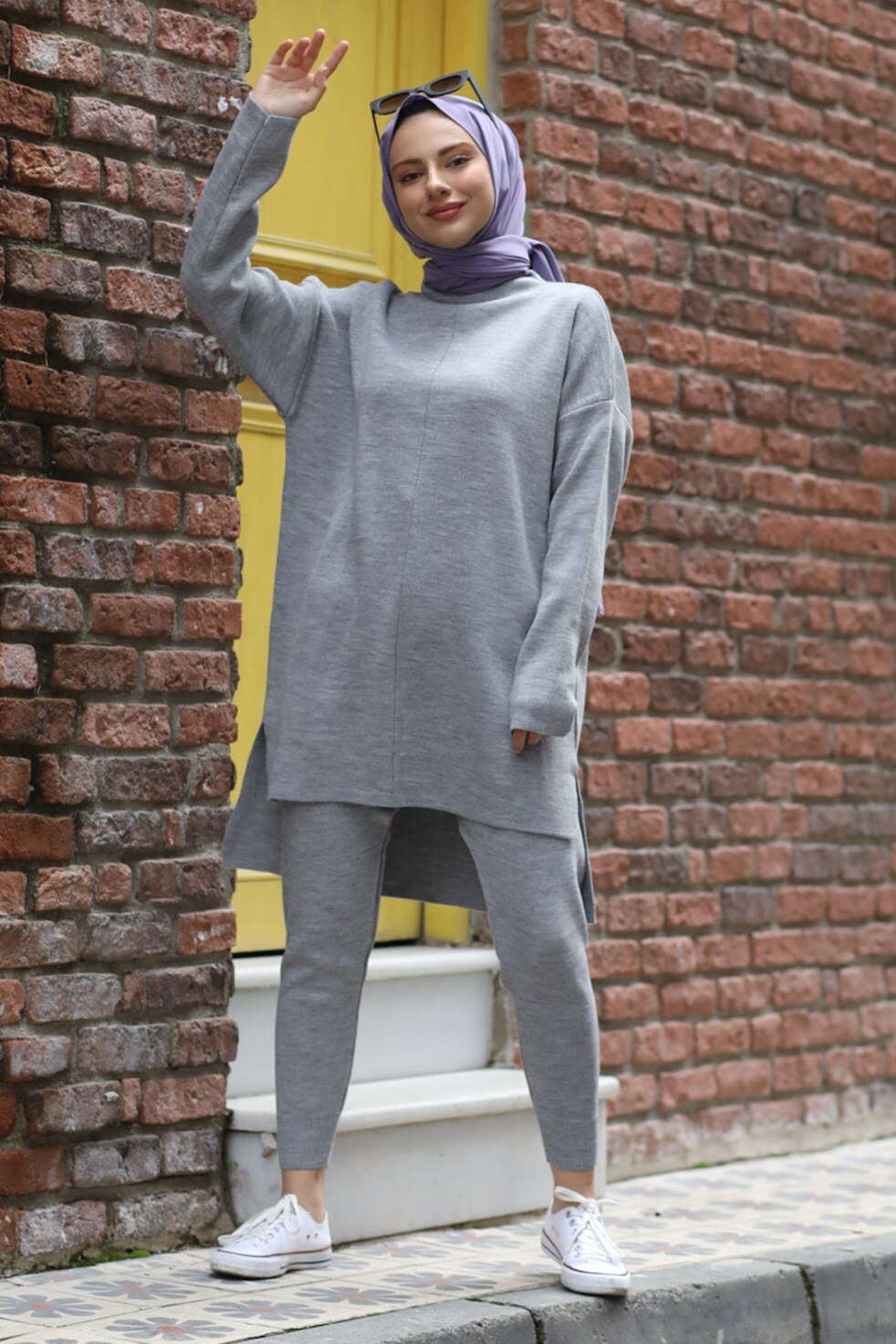 ‎Tight Leg Knitwear Team‎ Sports set outfit for Muslim women Hijab İslamic Clothing young Muslim women's style Dubai Turkey: Gray