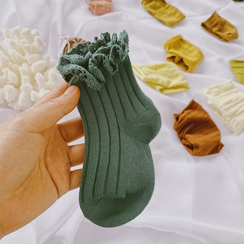 Chaussettes genoux pour filles en dentelle de coton, automne et hiver, pour enfants en bas âge, tendance, de couleur solide