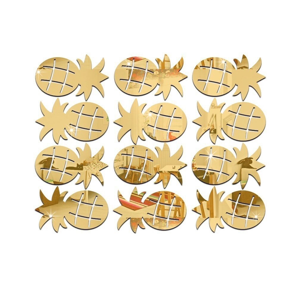 SALES！！！12Pcs/Set Cute Pineapple Mirror Acrylic Wall Stickers Decal Children Room Decor
