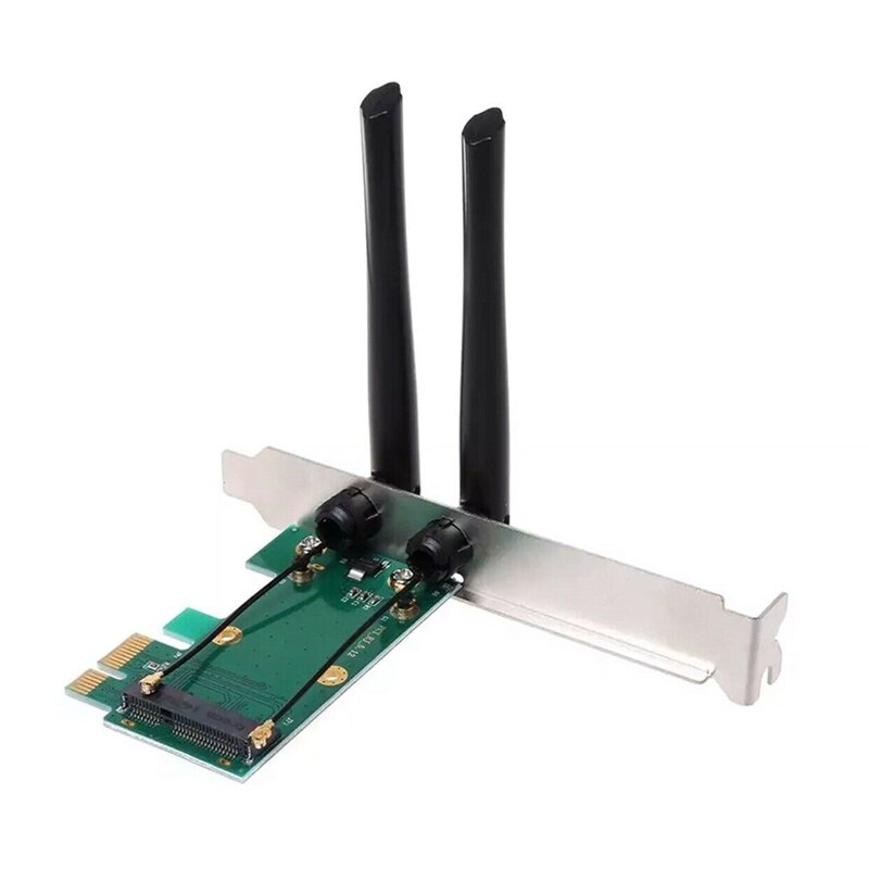 Draadloze Kaart Wifi Mini Pci-E Express Naar Pci-E Adapter Met 2 Antenne Externe Voor Pc: Default Title
