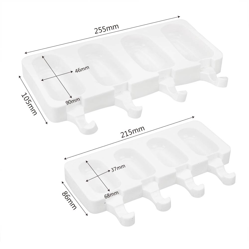 Ice Cream Mold Makers 4 Cavity Ice Cube DIY Tools Silicone Thick Material Popsicle Moulds Freeze Pudding Mold Tray
