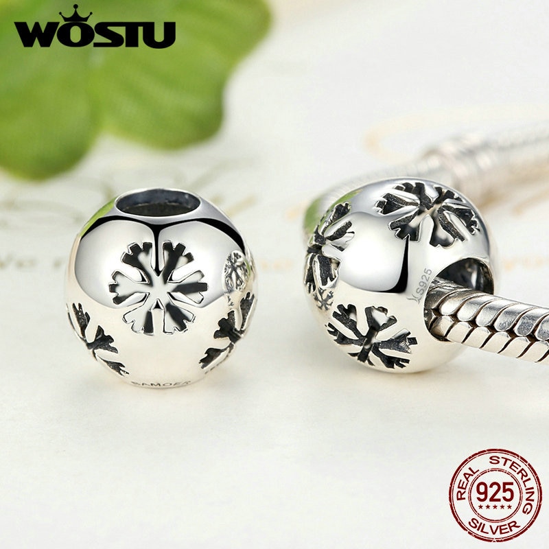 925 Sterling Silver Lovely Snowflake Charm Beads Fit Original WST Bracelet Authentic Luxury Jewelry Winter