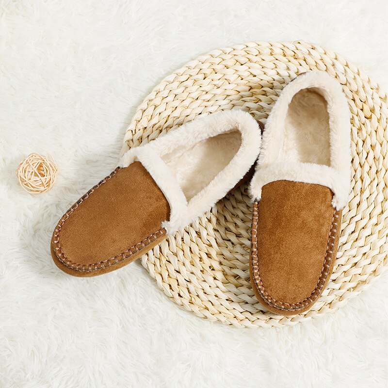 Kvinder varme moccasin sko plys vinter damer kausal blød bund skridsikker kvinde syning ruskind kvindelige loafers lejligheder