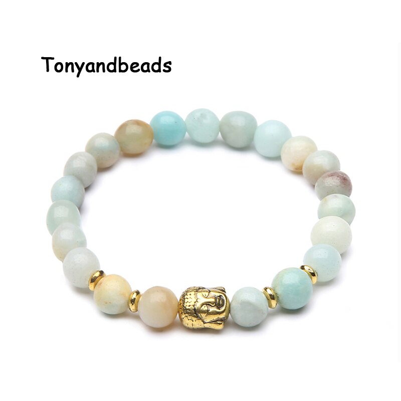 Natuursteen Kralen Armband Antieke Gouden Boeddha Charm Armbanden &amp; Bangle Voor Vrouwen Of Mannen Geen. NB4: Amazonite