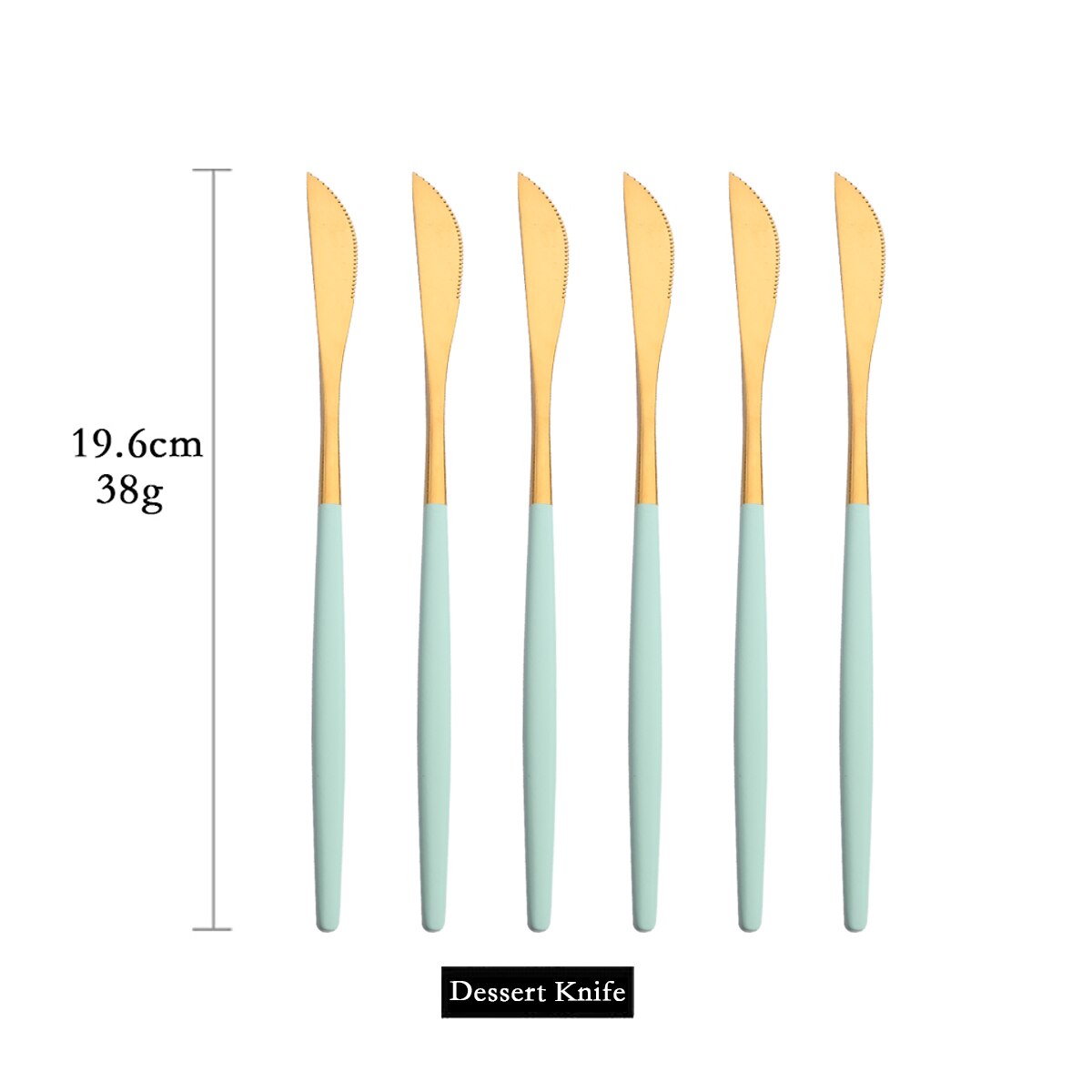 Mint Gold Tableware Cutlery Set Mirror Stainless Steel Dinnerware Dessert Knife Fork Ice Spoon Flatware Set Dinner Silverware: 6Pcs Dessert Knife