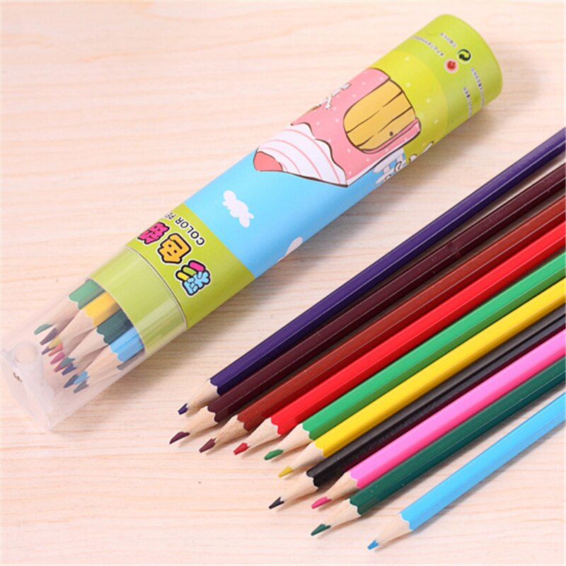 Dl koreaanse versie van mooie kleurpotloodtube studenten cartoon schilderen hout kleur lood lang 12 leerstationery