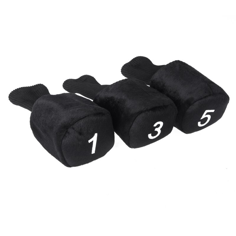 1 Set of 3 Long Neck Barrel Golf Club Head Covers Headcovers Protect black 1 3 5