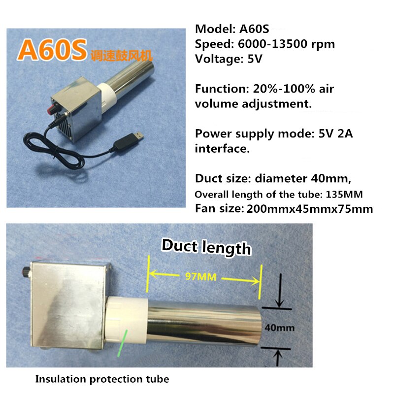 A60S Violent Speed Control Blower Outdoor BBQ Grill Wood Fire Stove With Collector Tube Fire Hair Dryer Portable 5V USB Plug