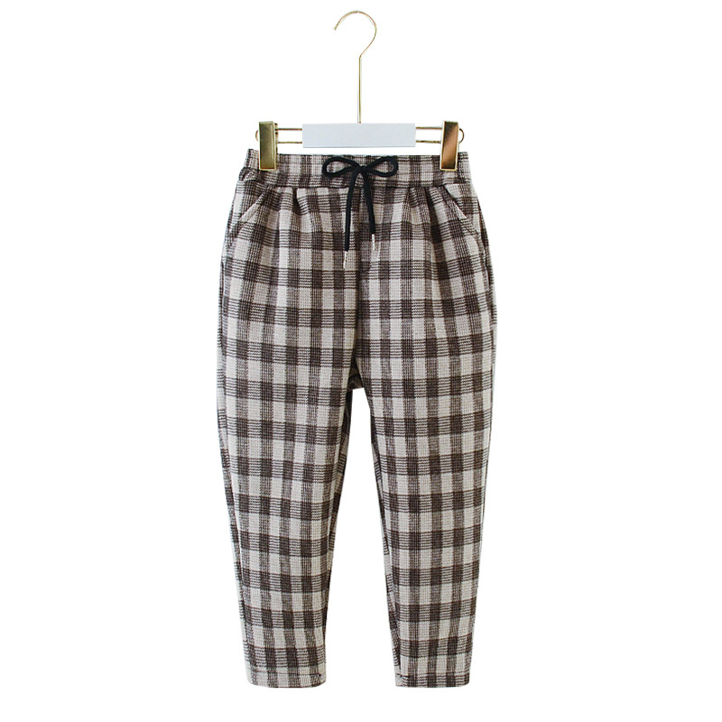 Tenåringsjenter bukser vinter rutete bukser fleece tykk casual retro barn harem bukser skolebarn bukser 8 10 12 år
