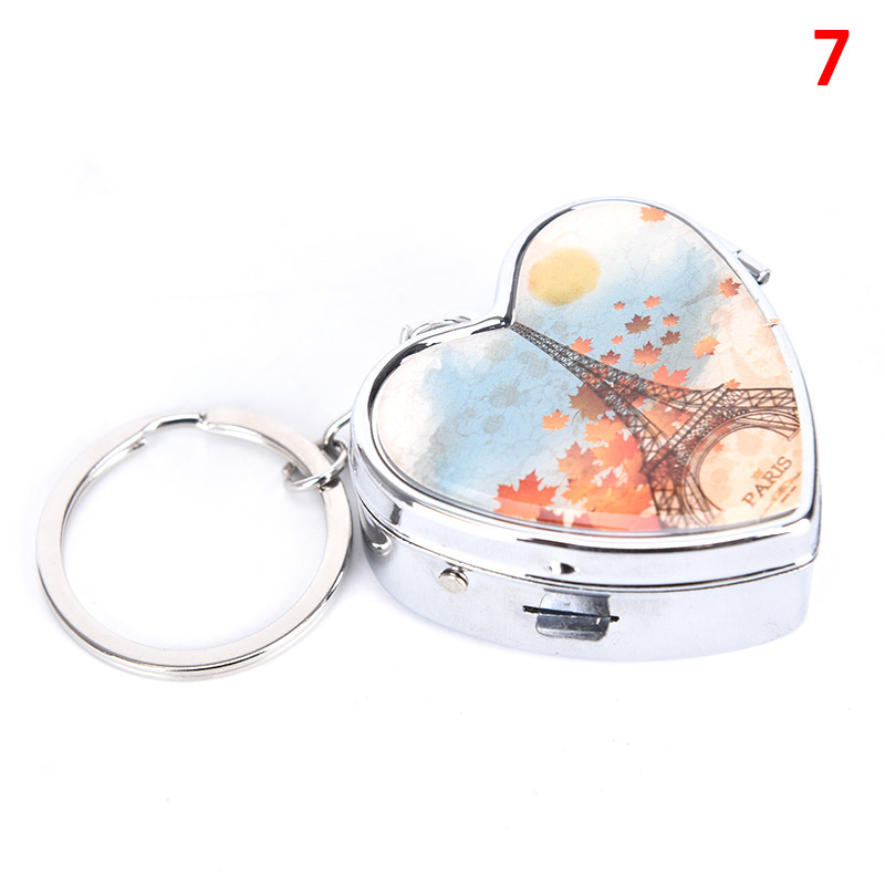 1 stuks draagbare metalen hartvormige pillendoos, opvouwbare pillendoos, metalen pillensnijder, medicijnorganizer, make-up opbergdoos: N7
