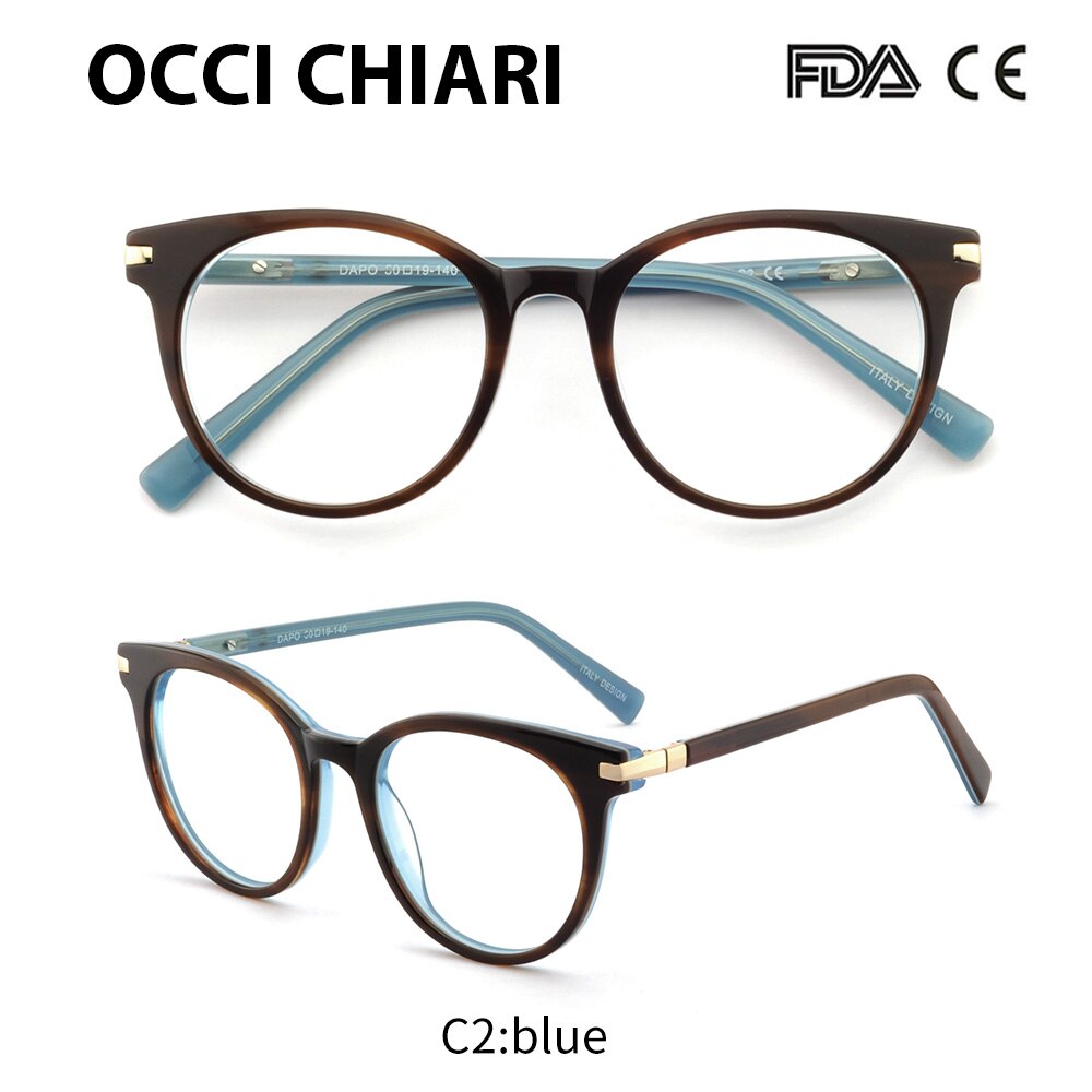 OCCI CHIARI Computer Glasses Frame Blue Light Glasses Round Eyeglasses Woman Transparent lens Myopia Eyewear Optical Spectacles: C2