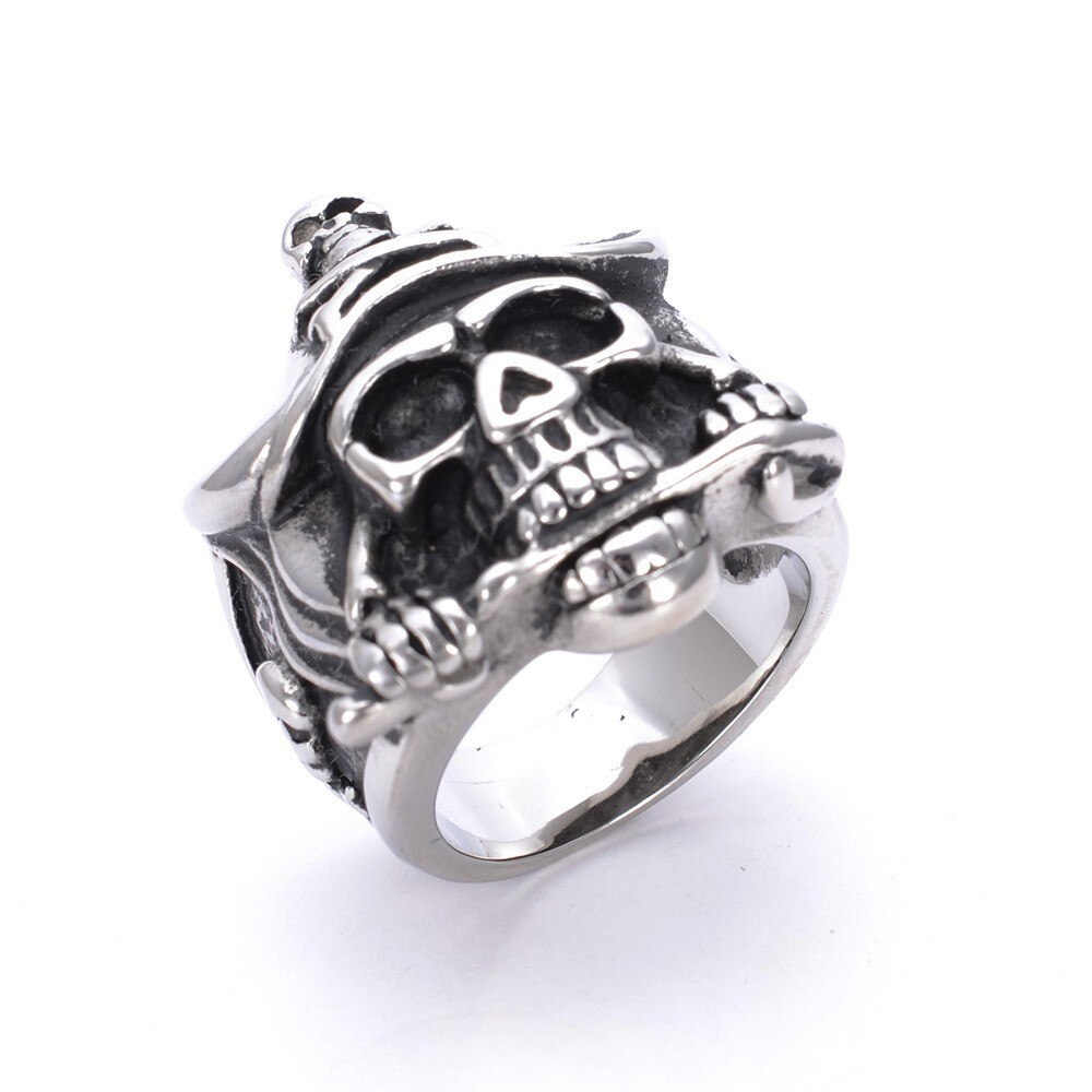 Heren Zilver Kleur Piraat Schedel Mes Caribbean Biker Rvs Ring