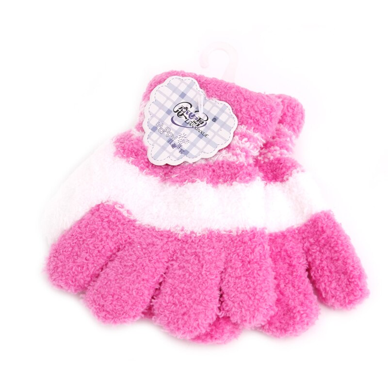 Leuke Baby Baby Kid Volledige Vinger Warme Winter Handschoenen Peuter Knit Rainbow Wanten: Hot Pink-White