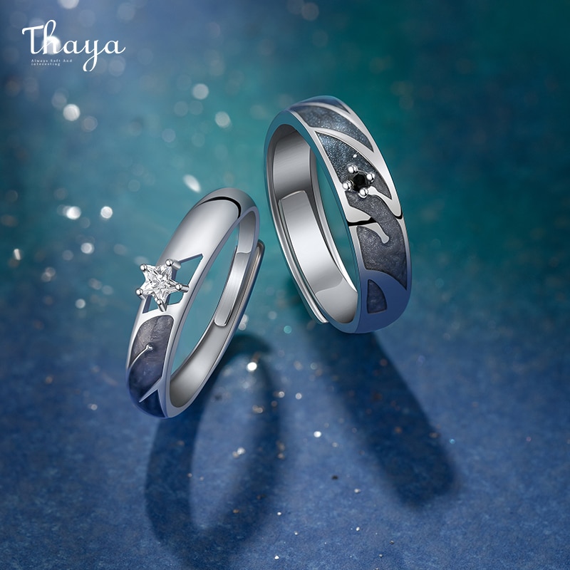 Thaya 925 Silber Himmel sternenklar Paar Ring Für Liebhaber Einstellbare Öffnen Emaille Valentinstag Für Frauen männer Edlen Schmuck
