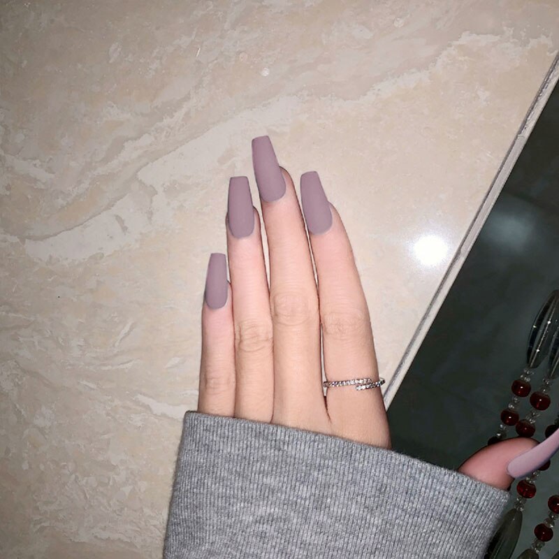 Faux ongles mat couverture complète avec colle, produits finis, vernis à pression, artificiels, Ballet, couleur Pure, pour filles, 24 pièces/boîte