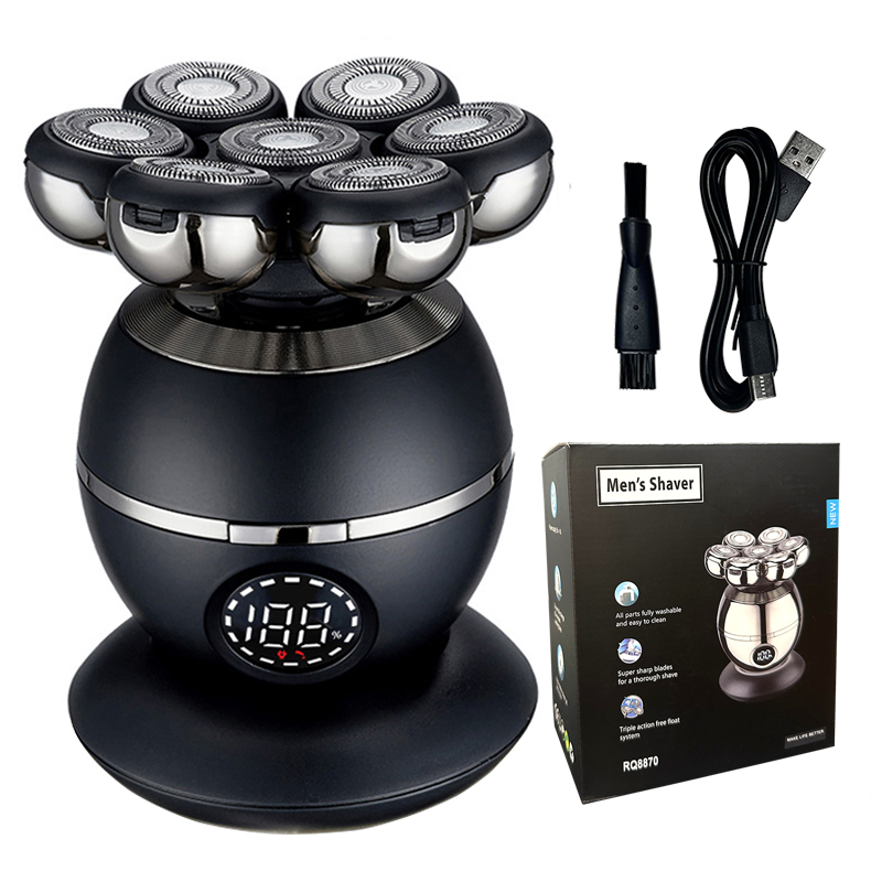 Electric Shaver 7D Floating Cutter Head Base Charging Portable Men Beard Trimmer Clipper Rechargeable Bald Head Electric Razor: Orange