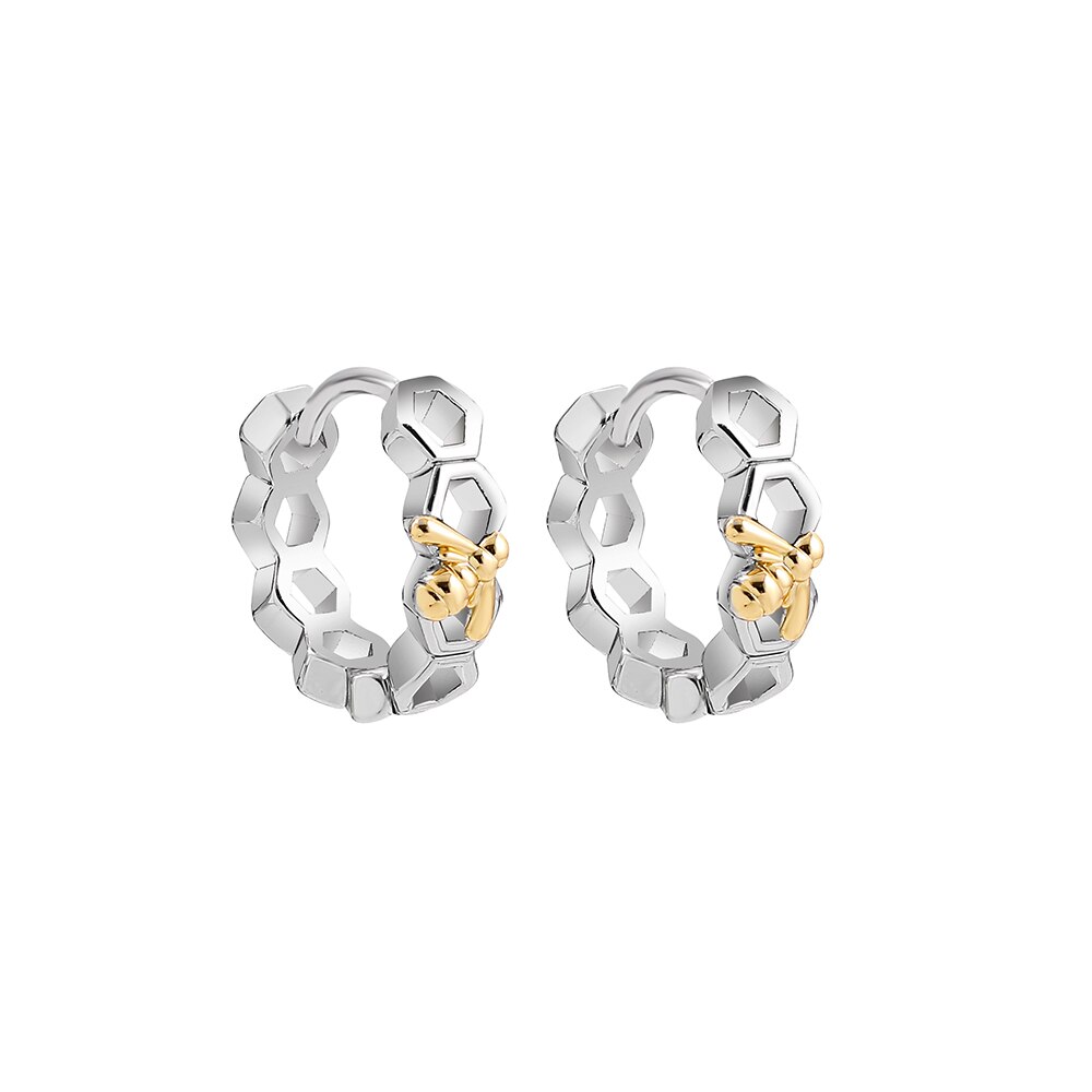 Goud &amp; Zilver Kleur Hollow Geometrische Honingraat Vorm Hoepel Oorbellen Voor Vrouwen Trendy Kleine Bee Oor Gesp Kralen Cz Earcuffs sieraden: Silver Color