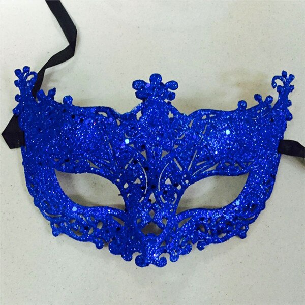 Prinsessa venedig mask julfest boll mask för kvinnor halloween maskerad prestanda räv paljett spets mask: Blå