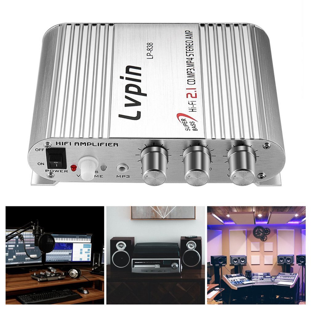 Lepy LP-838 Power Car Amplifier Hi-Fi 2.1 MP3 Radio Audio Stereo Bass Speaker Booster Player for Motorbike Home No Power Plug