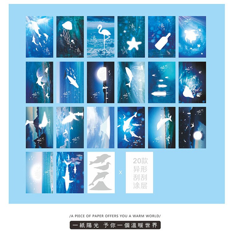 20 Pcs/lot Starry Night Scratch Postcard Cute Dolphin Hidden Message Card Merry Christmas Postcard Card Love Card