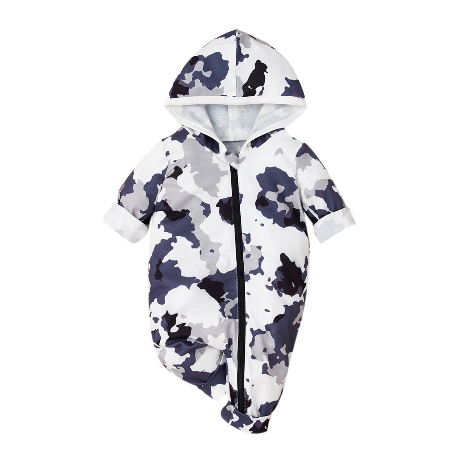 Bata infantil para bebé, niño y niña, de invierno, manga larga, abrigo de camuflaje con cremallera, chaqueta con capucha, pelele, ropa de bebé: WH / 0-3 Months