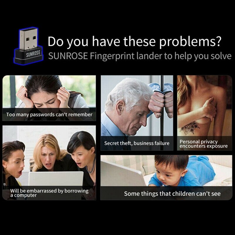 Sunrose Biometric USB Fingerprint Reader Security Encryption Login Lock for Windows 10