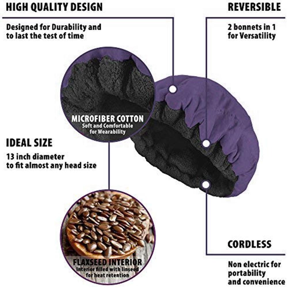 Gorro térmico para el cuidado del cabello, gorro térmico para acondicionamiento profundo, para microondas, algodón, microfibra humeante, Reversible, linaza Interior
