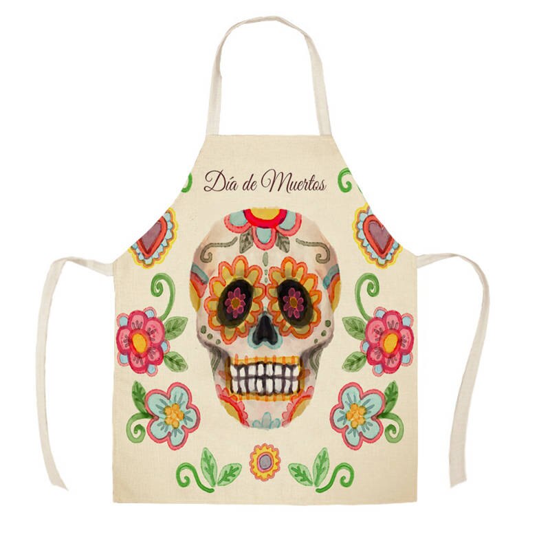 Women Kitchen Apron Cotton Linen Halloween Skull Sleeveless Chef Cooking Aprons Kitchen accessories WQ1698: WQ169809 / 38x47cm Kids Size