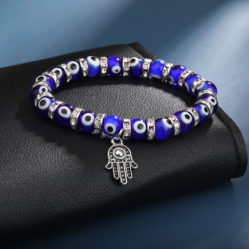 Mode Zilveren Kleur Evil Armband Blue Eye Armbanden Hamsa Hand Voor Vrouwen Bead Charm Armband Etnische Stijl Handgemaakte Sieraden: 20 beads for men