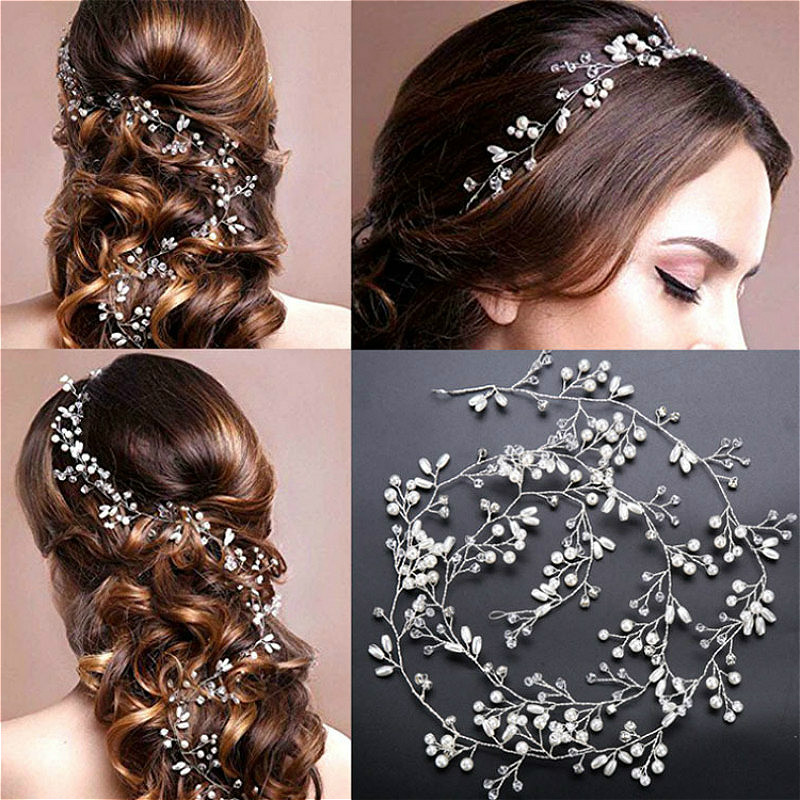 35cm Crystal Pearl Hair Belt Wedding Bridal Hair Ornaments Hair Jewelry Decorations for Brides Wedding Hair Accessories