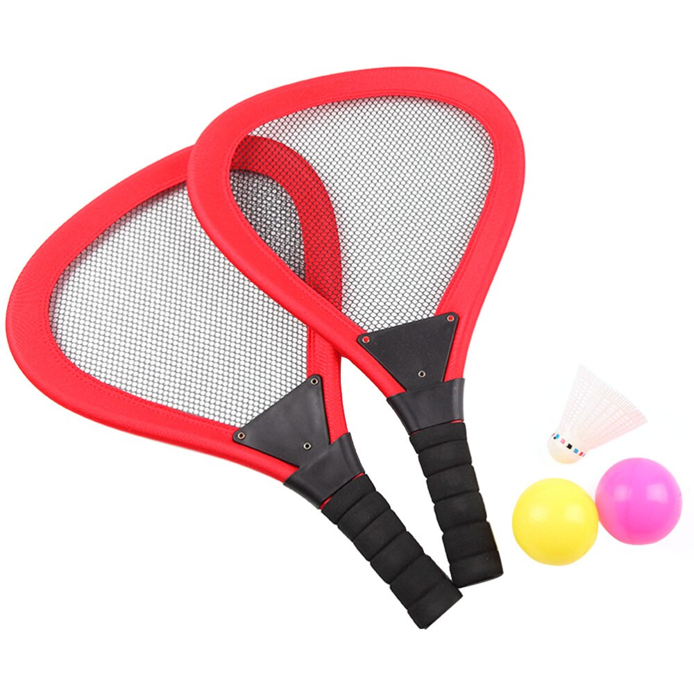 5 pçs crianças pano raquete de tênis praia raquetes beachball raquete crianças suprimentos ao ar livre (vermelho 2 pces raquete, 1pc badminton, 2 pces oce: Red